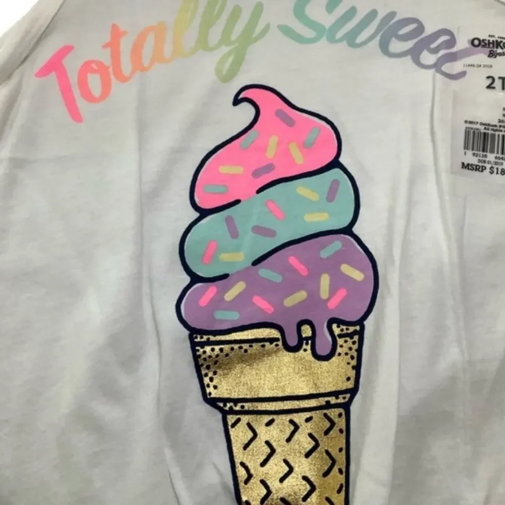 OshKosh B'gosh Girl’s White Tank Tops Pineapple Ice Cream Prints Size 2T NWT